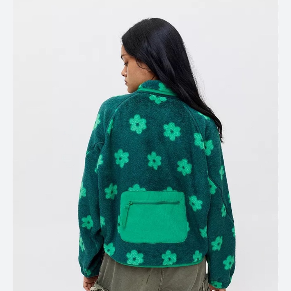 Urban Outfitters Green Teddy Jacket Cozy Oversized Style